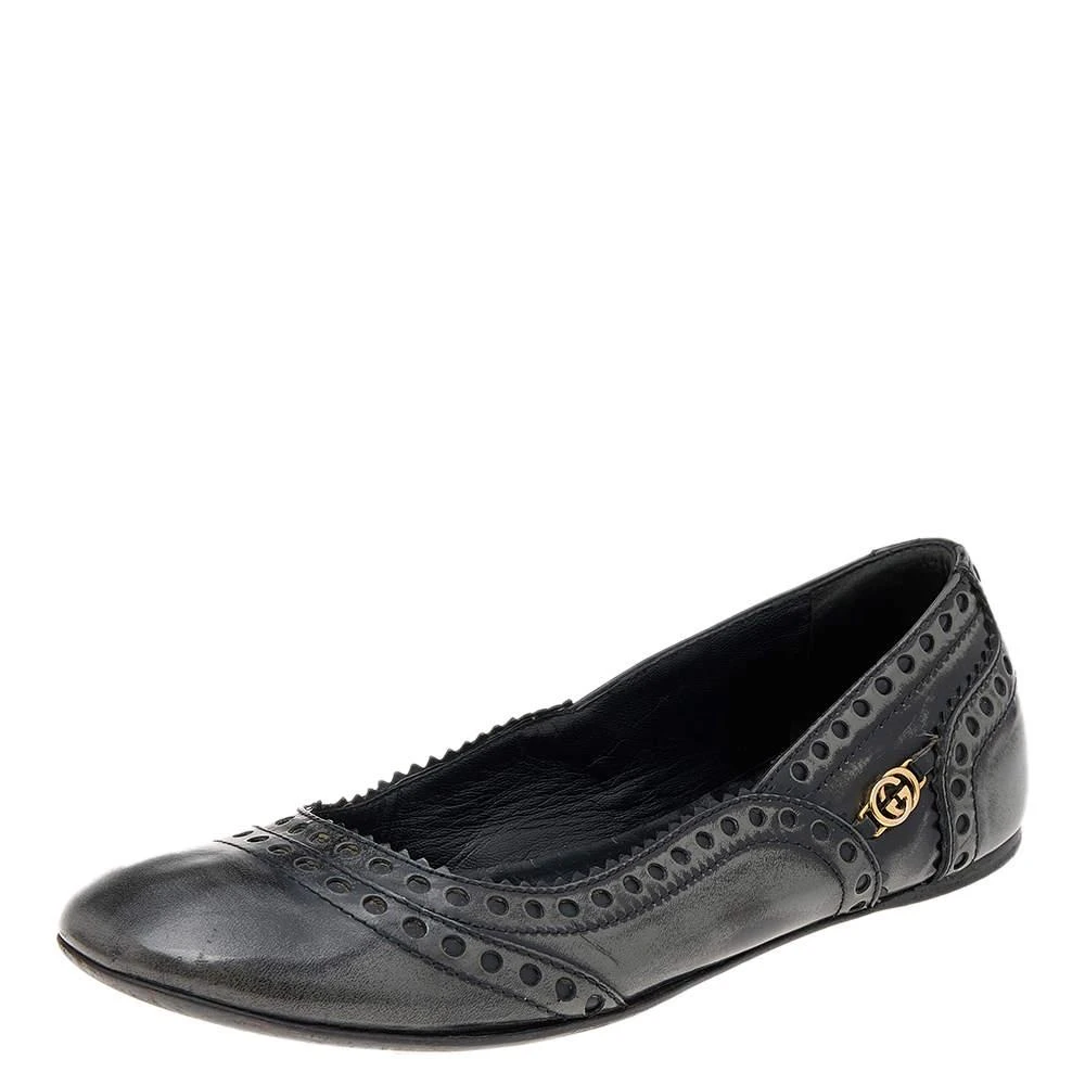 Gucci Gucci Black/Grey Brogue Leather Ballet Flats Size 35.5 1