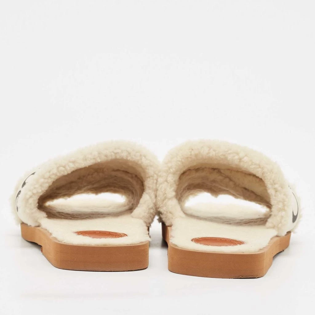 Chloé Chloe White Canvas and Shearling Woody Flat Sandals Size 37 5