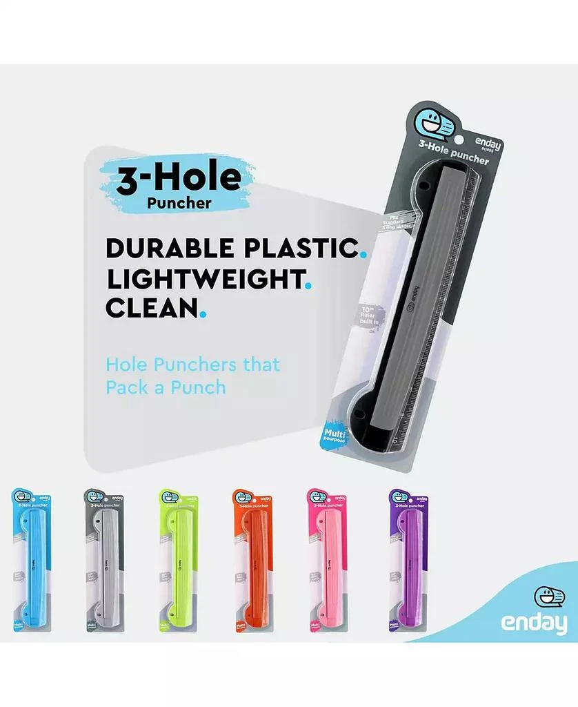Enday 3 Hole Punch Pink, Portable Hole Puncher for 3 Ring Binder, 3 Sheets Capacity, Removable Chip Tray, 10” Ruler for School, Office, 1 Pc-by Enday 4
