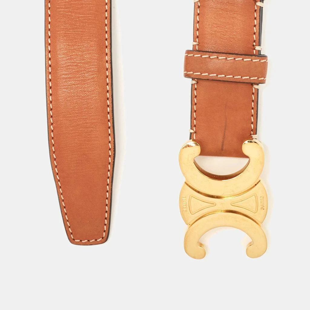 Celine Celine Brown Leather Triomphe Logo Buckle Belt 70 CM 2