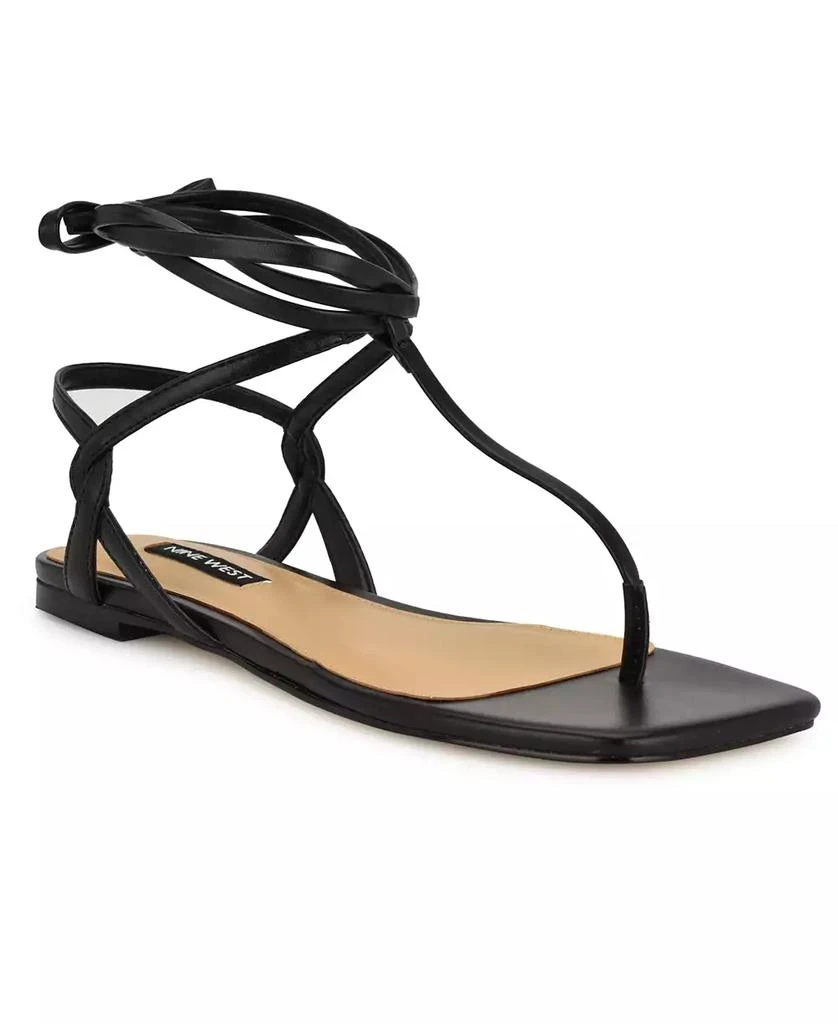 Nine West Women's Norta T-Strap Tie-Up Flat Sandals 1
