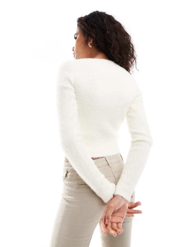 Glamorous Glamorous square neck lightweight rib knit jumper cream 2