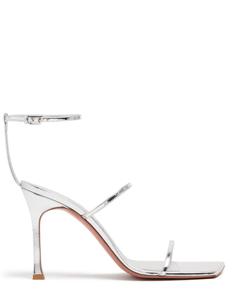 Amina Muaddi Silver Leather Cameron Thong Mules - Sandals