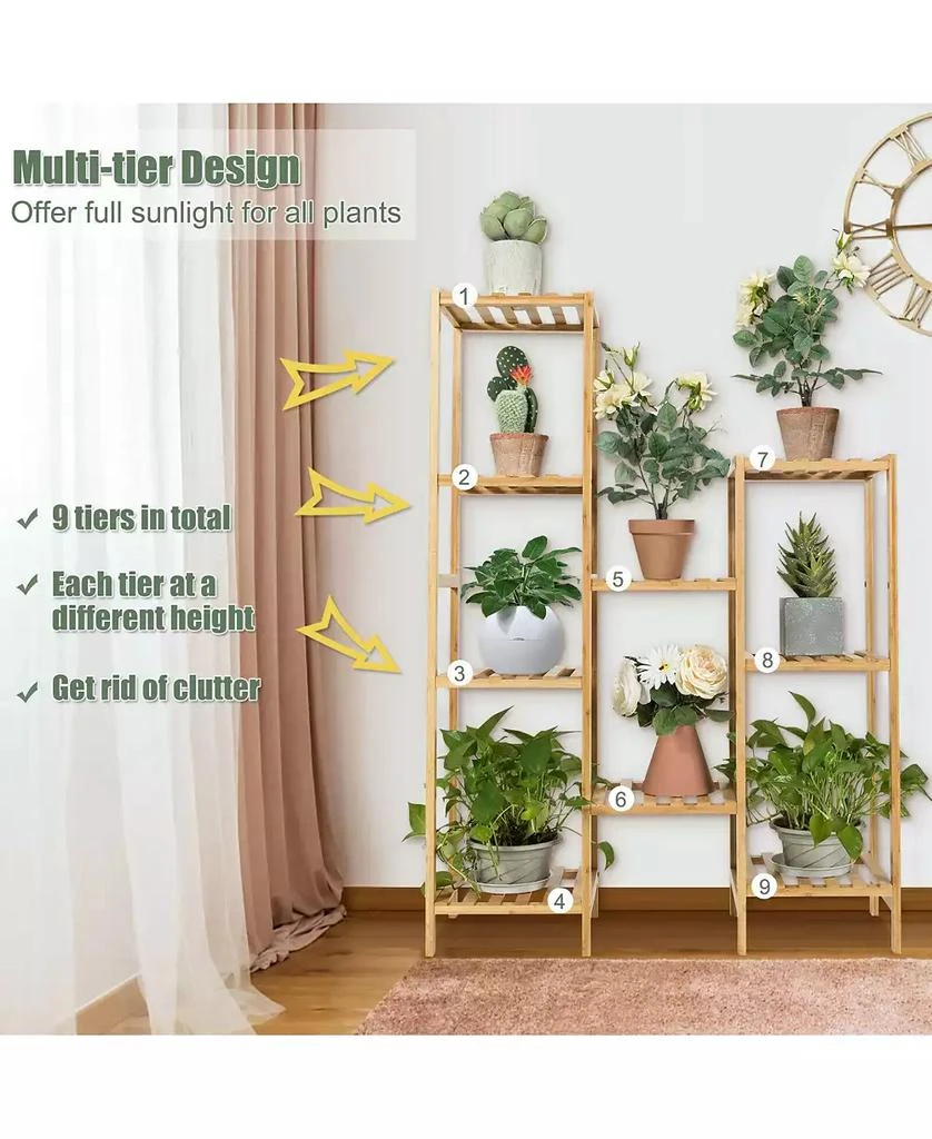 SUGIFT 9-Tier Bamboo Plant Stand for Living Room Balcony Garden 11