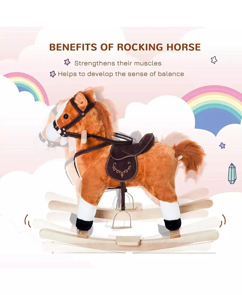 Qaba Kids Plush Toy, Toddler Rocking Horse with Realistic Sounds, 4