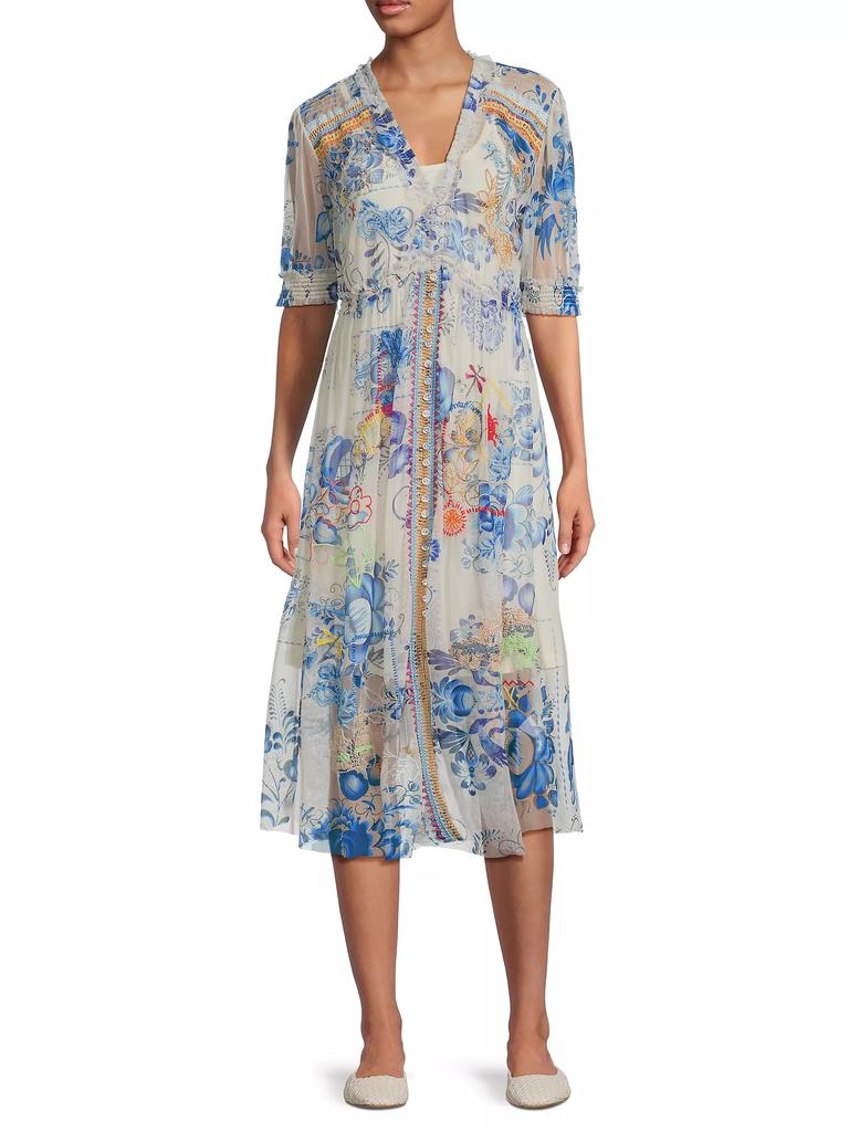 Johnny Was Mazzy Floral Ruched Dress