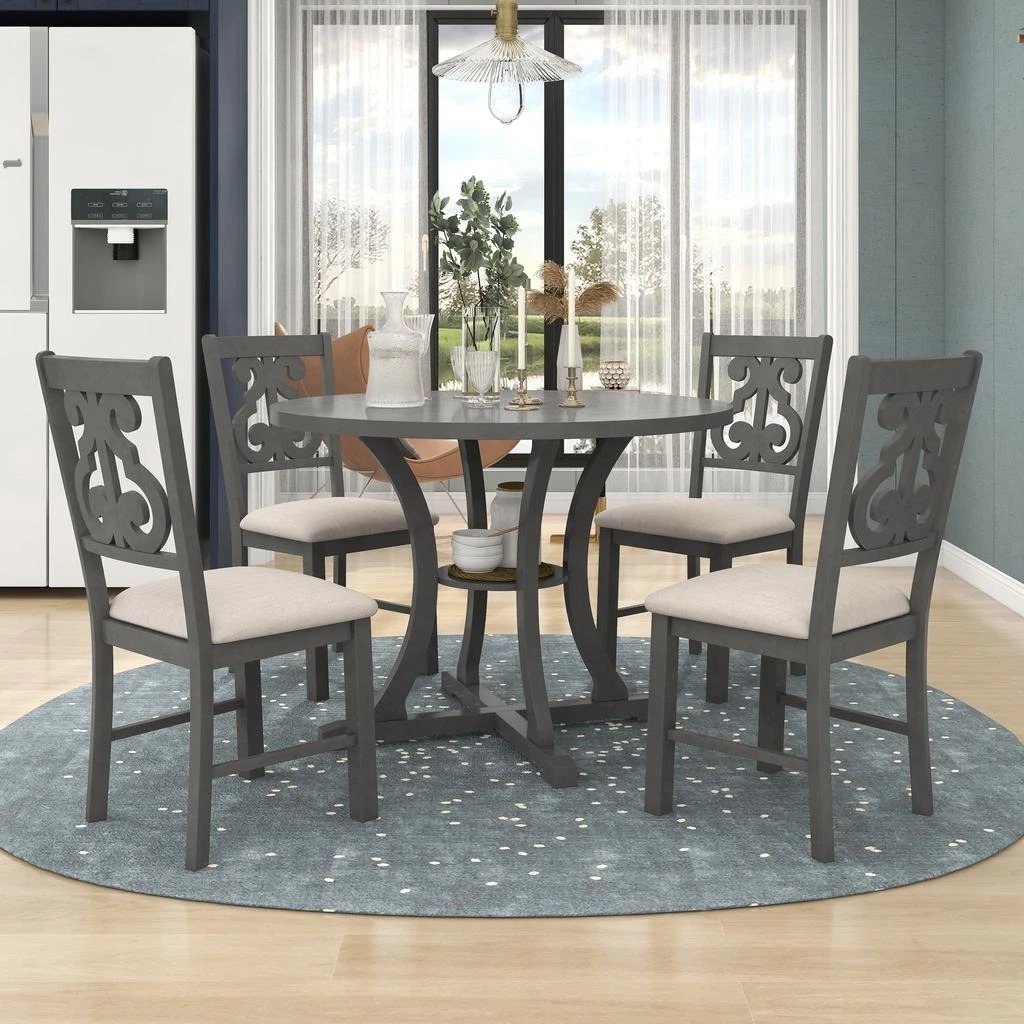 Streamdale Furniture Streamdale 5-Piece Round Dining Table And 4 Fabric Chairs With Special-Shaped