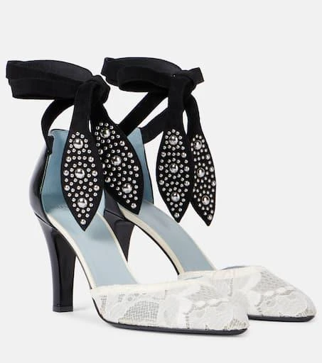 Valentino Foliefoliage 85 lace and suede pumps 1