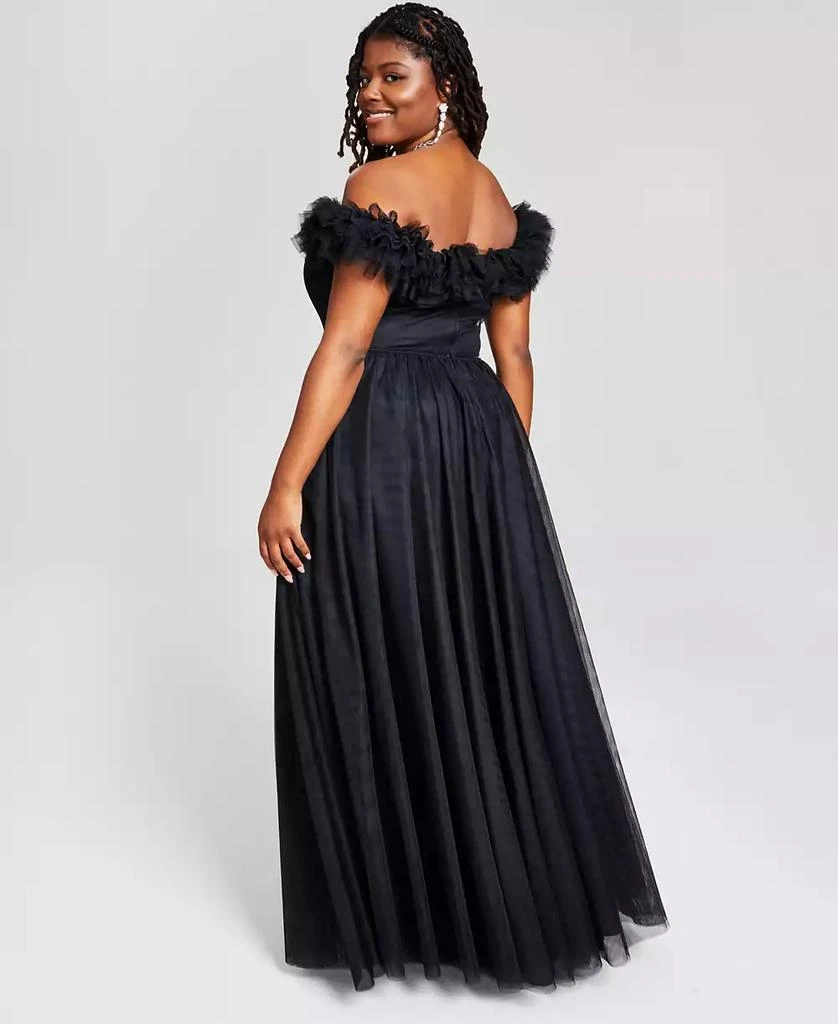 City Studios Trendy Plus Size Tulle-Trim Off-The-Shoulder Gown, Created for Macy's 2