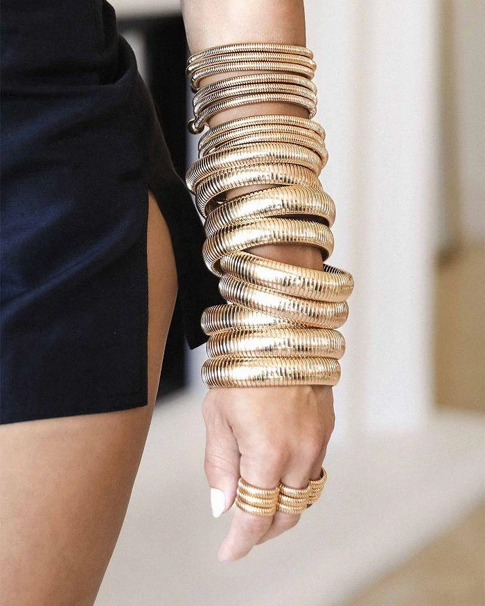 Ettika Jewelry Golden Hour Stretch Bracelets in 18K Gold Plated or Rhodium Plated, Set of 3 5