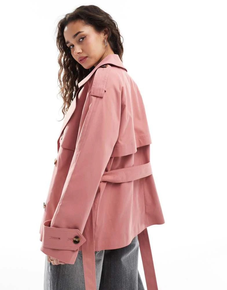 ASOS ASOS DESIGN oversized short trench coat with belt in dusty pink 4