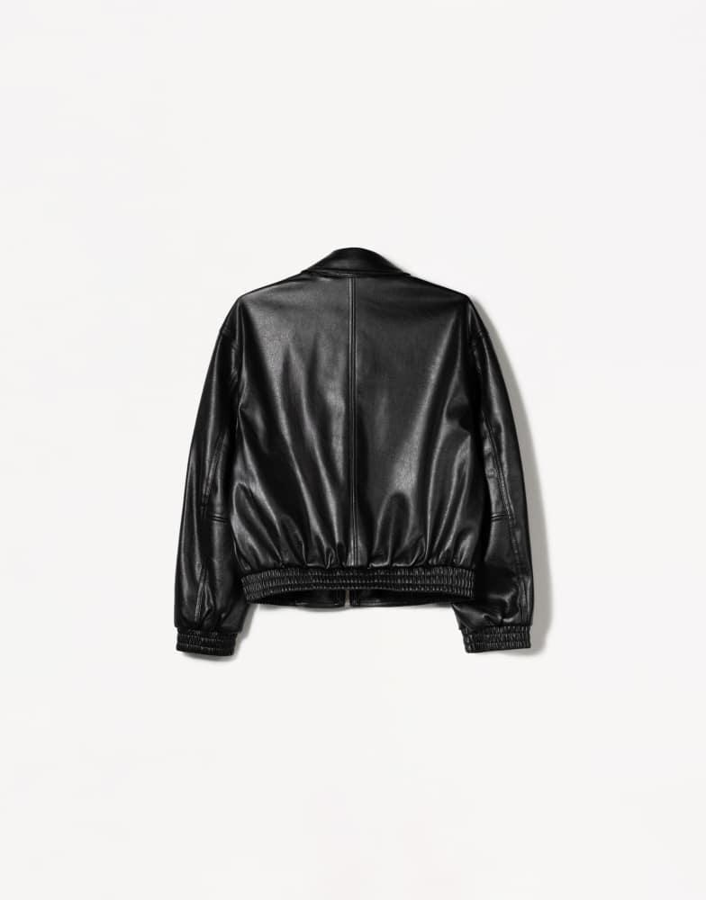 Bershka ブラック レザージャケット XL Shop Bershka Belted faux leather jacket in black on Sale at