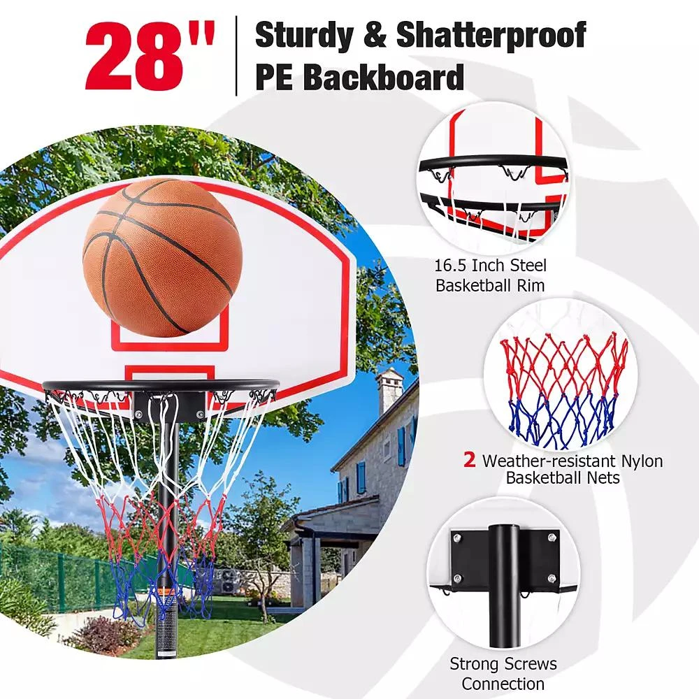 Costway Adjustable Basketball Hoop System Stand Kid Indoor Outdoor Net Goal 8