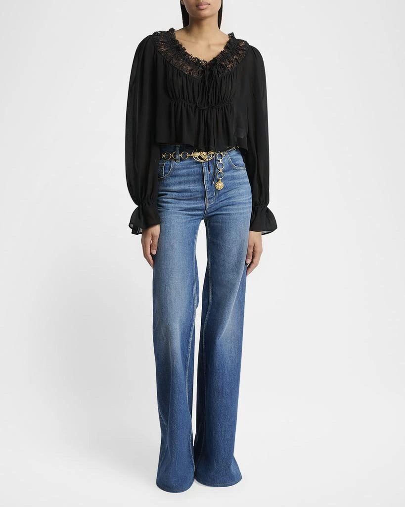 Chloé Ruched Lace Silk Peasant Blouse 2