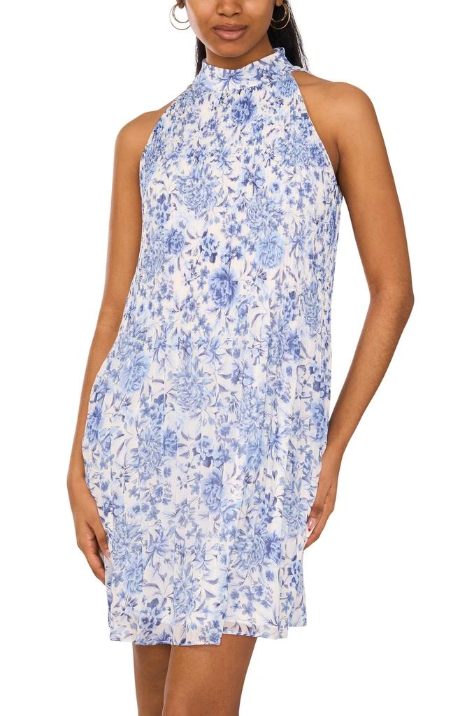 Halogen Floral Mock Neck Sleeveless Pleated Trapeze Dress 7