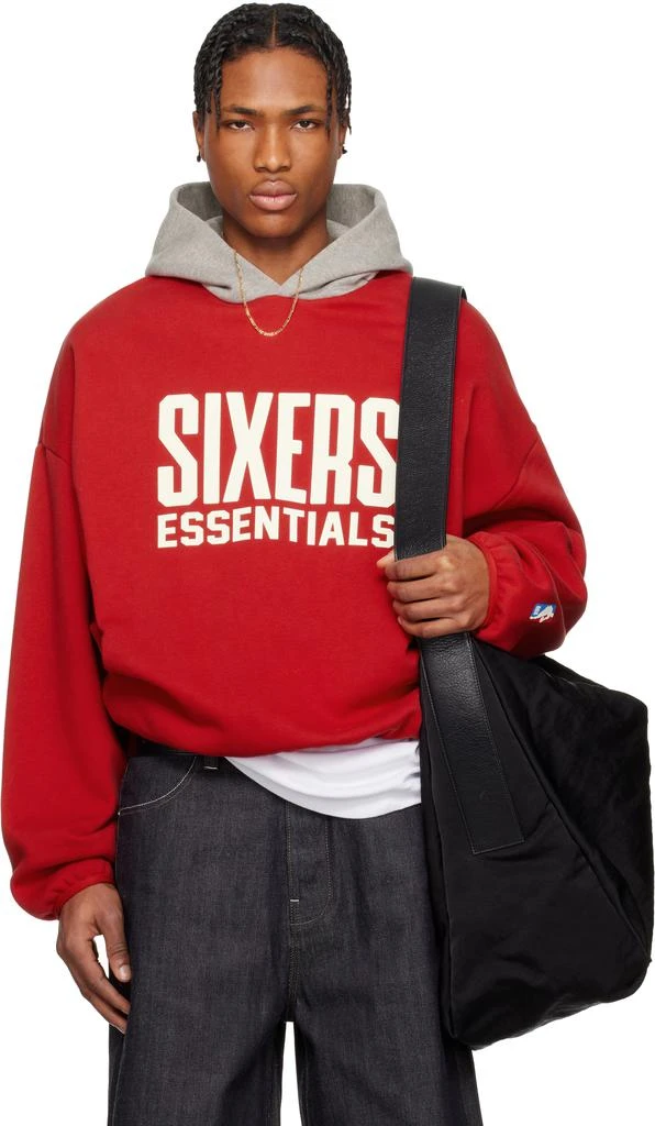 Essentials Red & Gray NBA Sixers Pull Over Hoodie 1