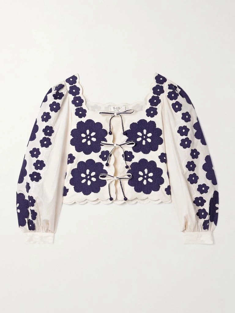 Sea Catrine Tie-front Scalloped Appliquéd Cotton-voile Blouse