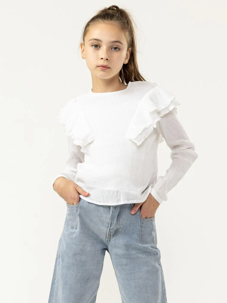 Noizz Girls Long Sleeve Shirt White Top 1