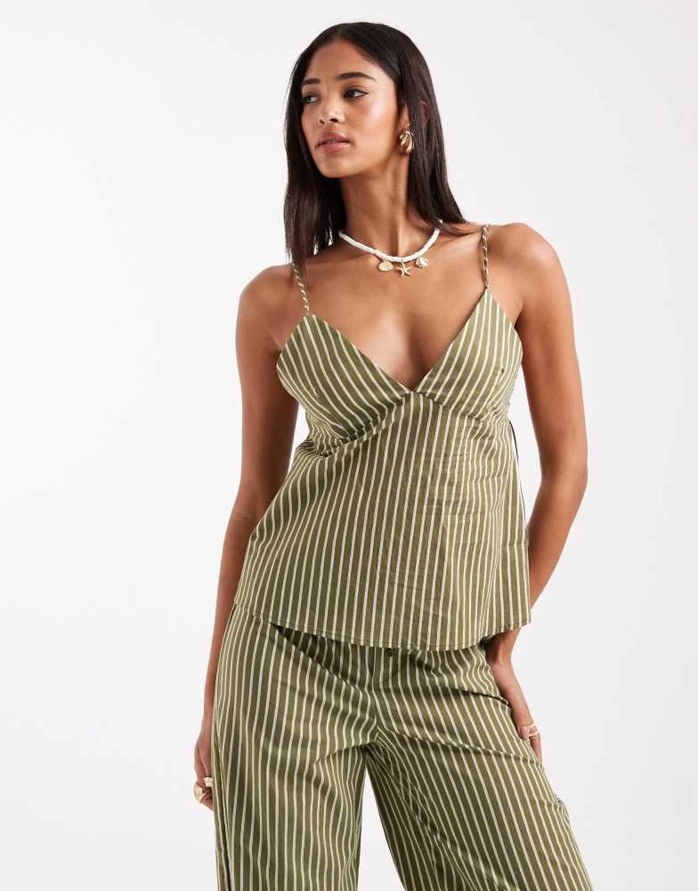 Pull&Bear Pull&Bear striped co-ord top in green 1