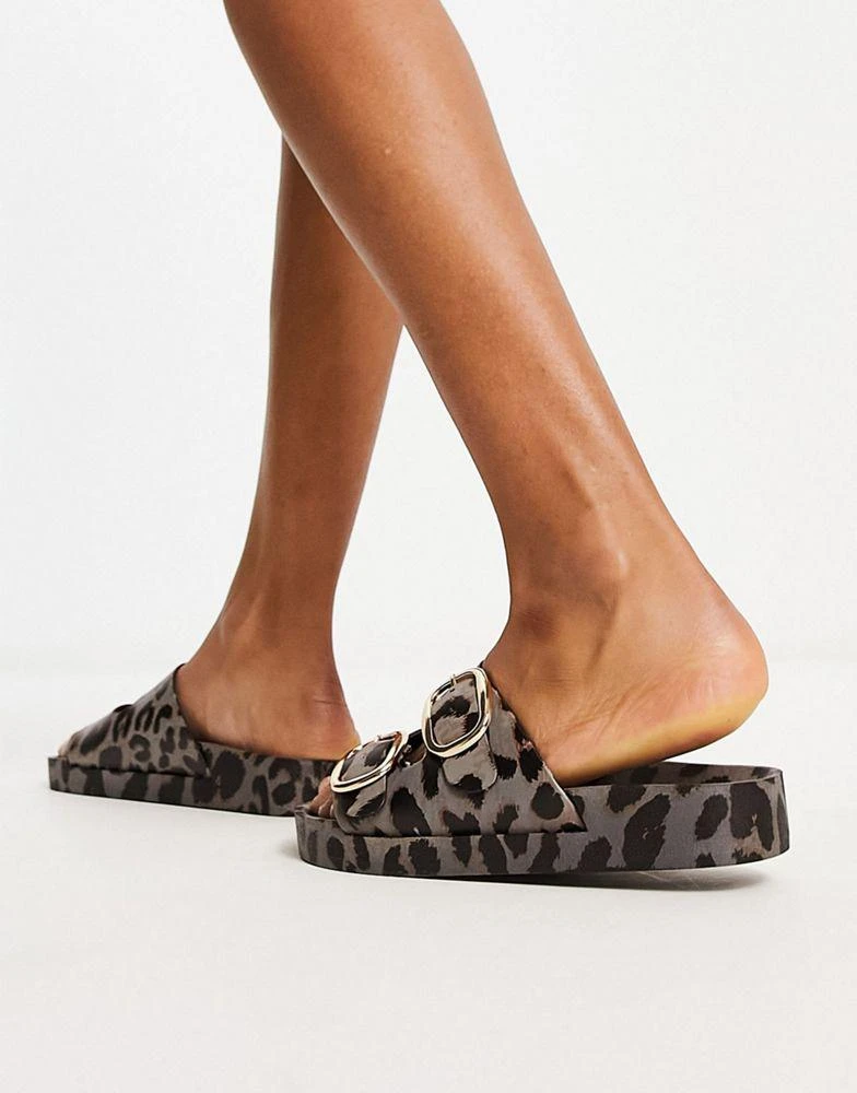 London Rebel Leather Wide Fit London Rebel Wide Fit double buckle footbed sandals in leopard 3