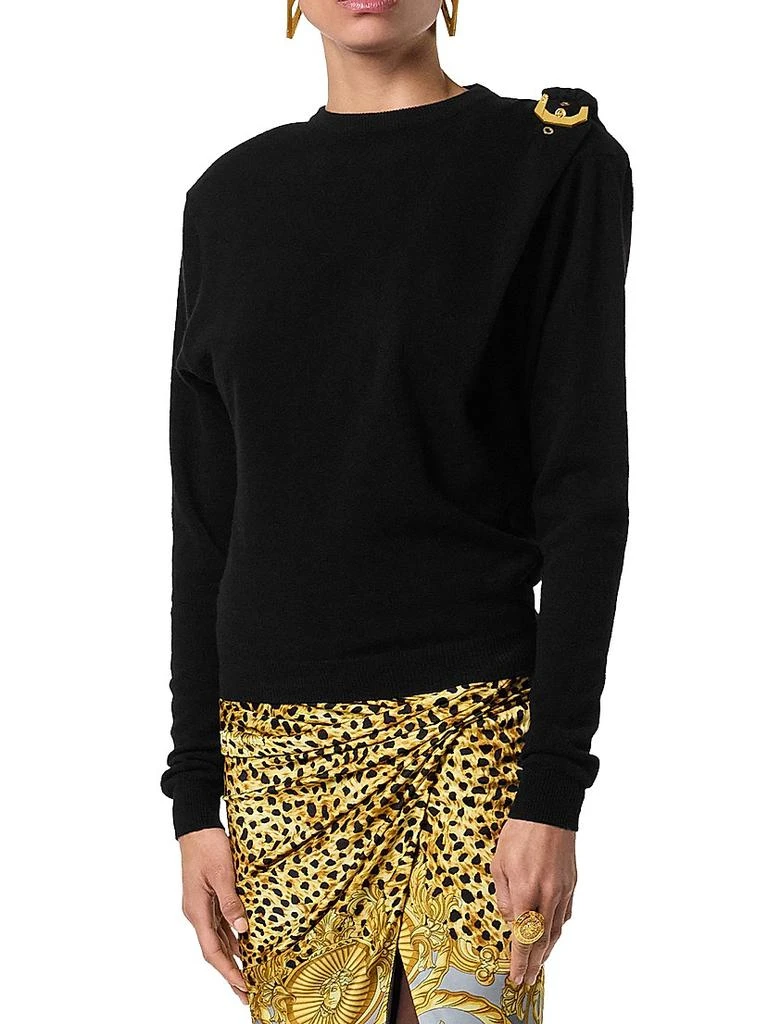 Versace Buckle-Shoulder Wool Sweater 2