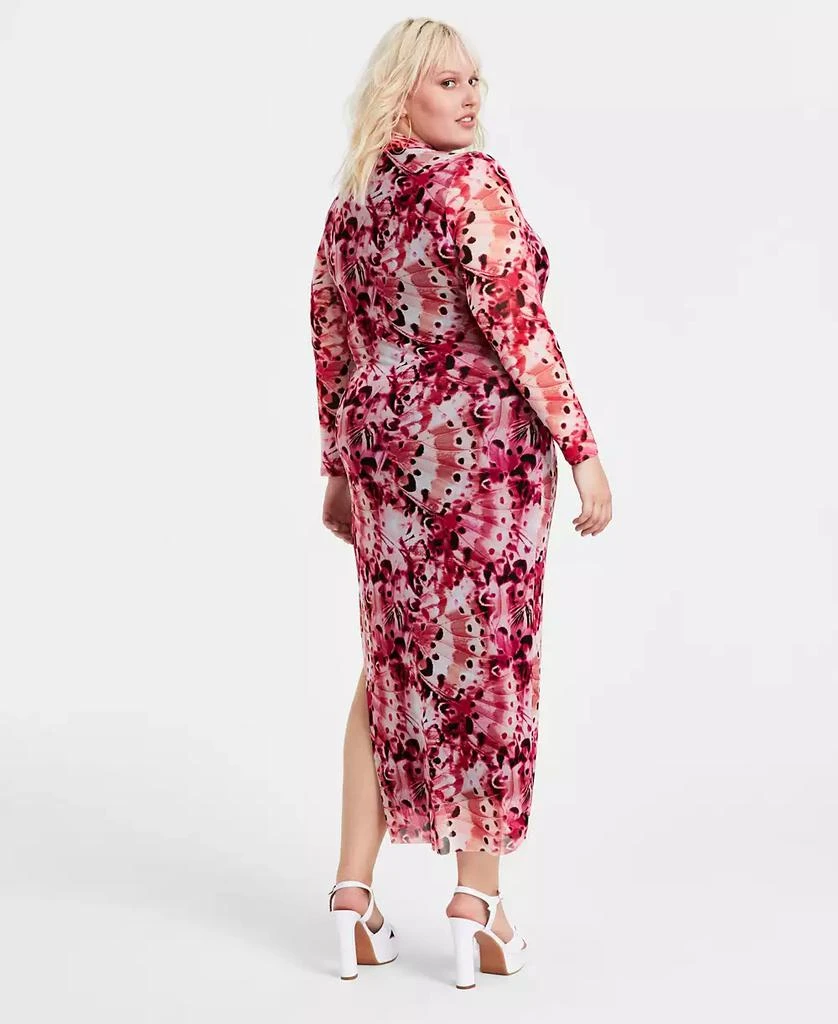 Bar III Trendy Plus Size Printed Mesh Mock Neck Bodycon Dress, Created for Macy's 2