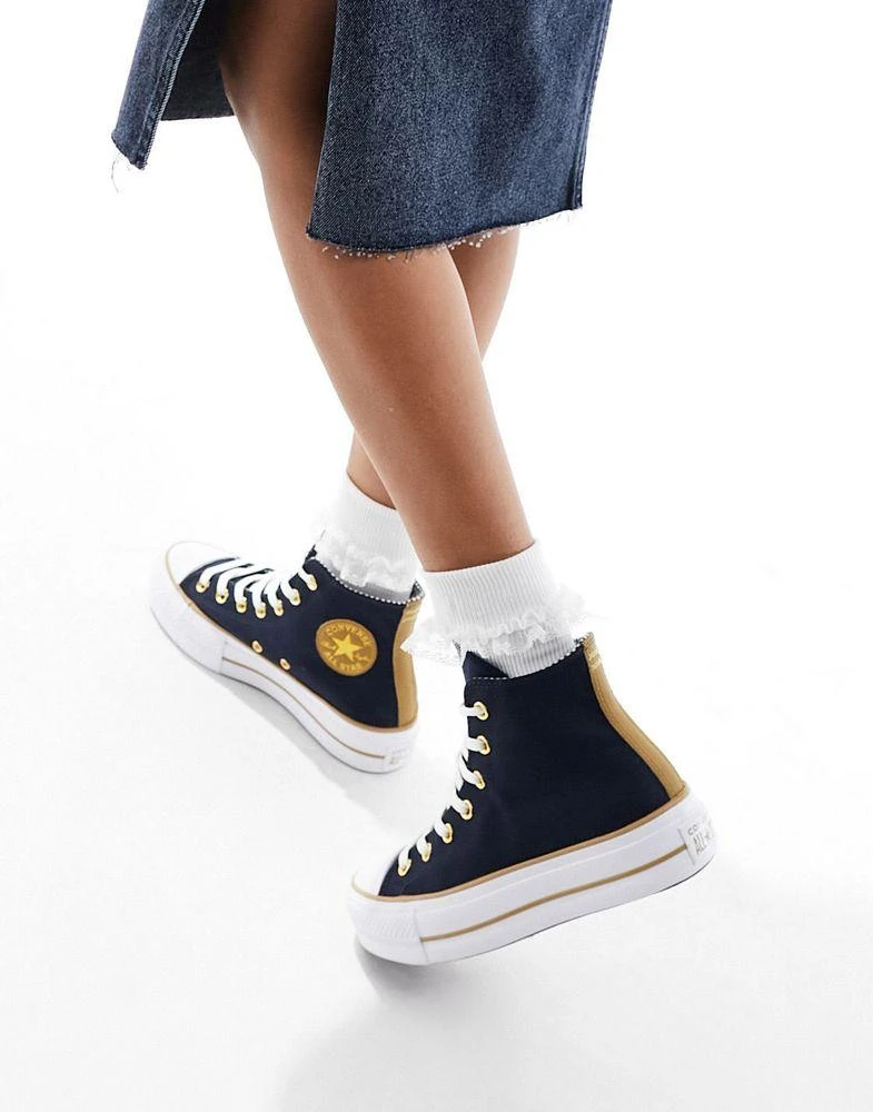 Converse Converse Lift Hi twill trainers in navy with gold details 3