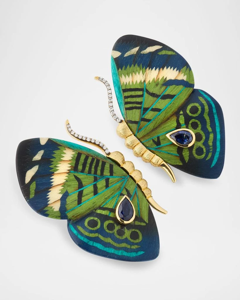 Silvia Furmanovich Butterfly Marquetry Earrings with Diamonds and Kyanite 3