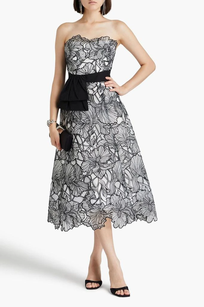 MARCHESA Strapless taffeta-paneled embroidered tulle midi dress 2