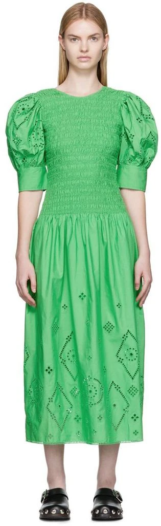 Ganni Green Broderie Anglaise Midi Dress 1