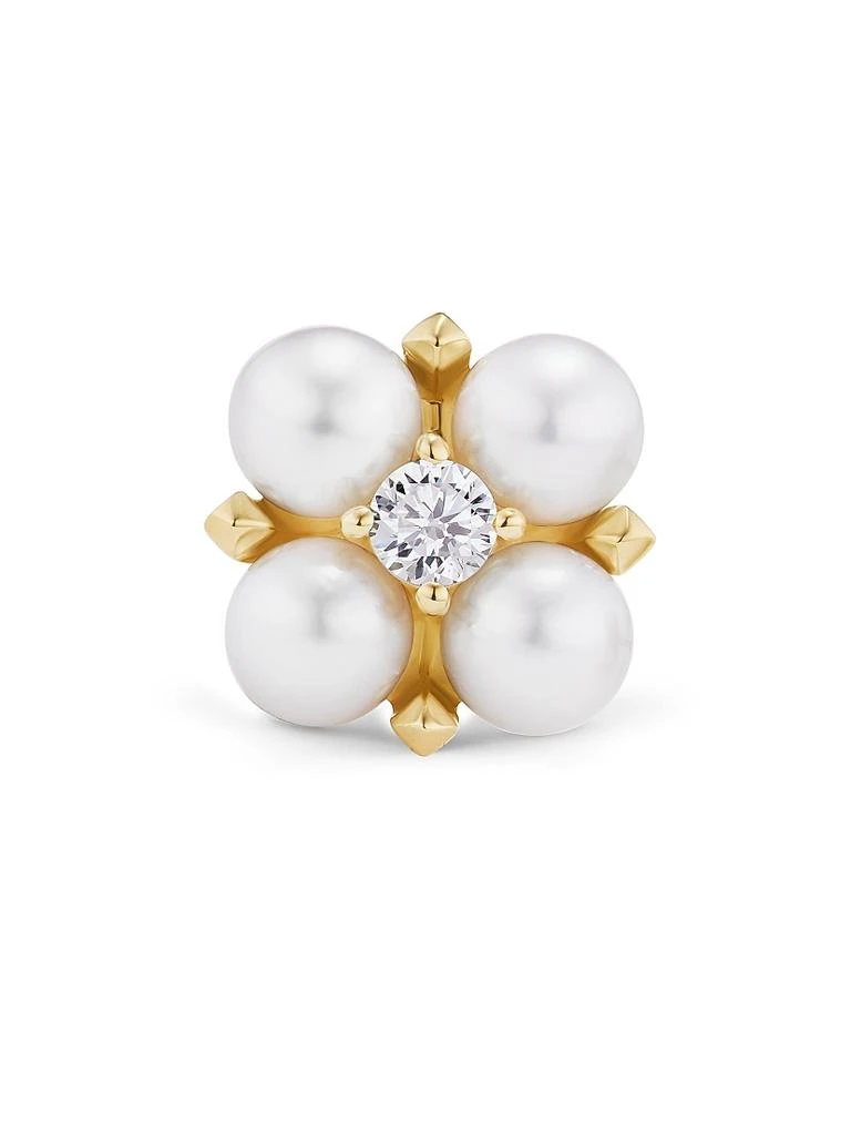 David Yurman Petite Modern Renaissance Pearl Stud Earrings in 18K Yellow Gold with Diamonds, 7.8MM 3