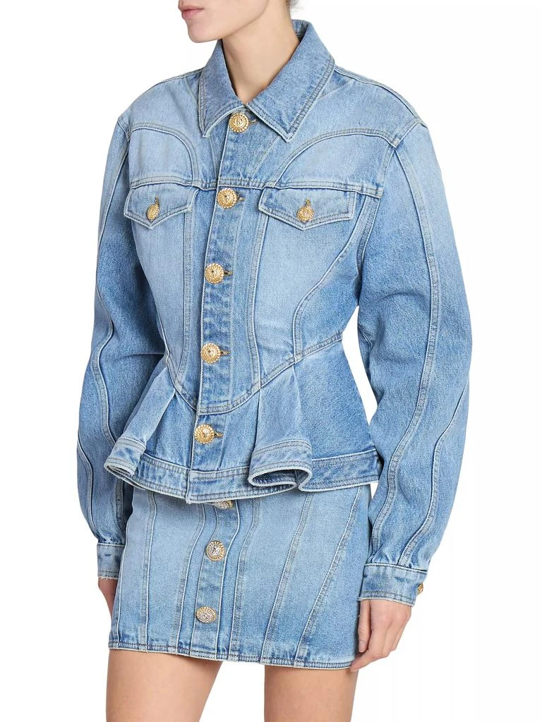 Balmain Denim Ruffled Peplum-Hem Jacket 4
