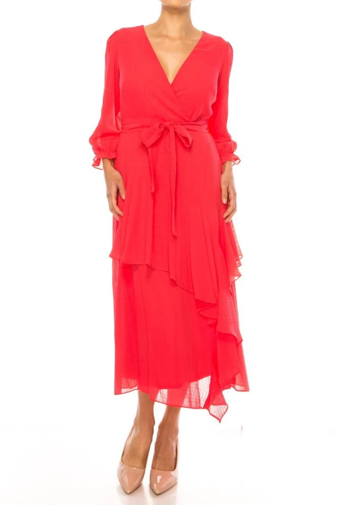 Maison Tara Belted Tiered Skirt Midi Dress In Tulip 1