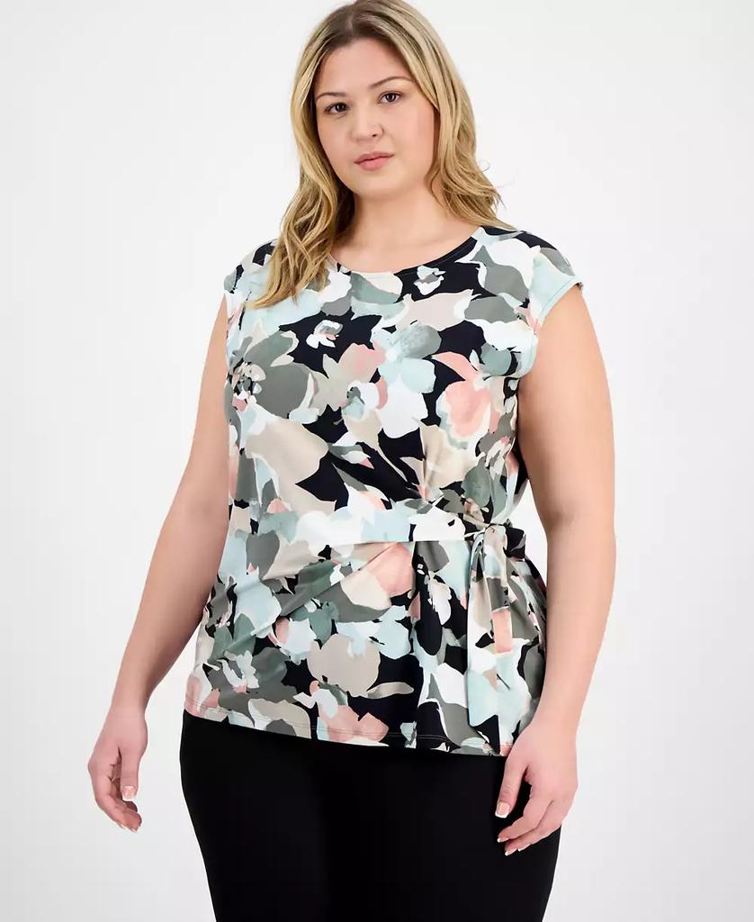 Kasper Plus Size Floral-Print Side-Tie Top