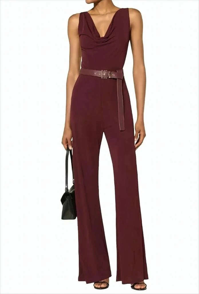 Max Mara Burgundy Wide-Leg Jumpsuit With Draped Neckline