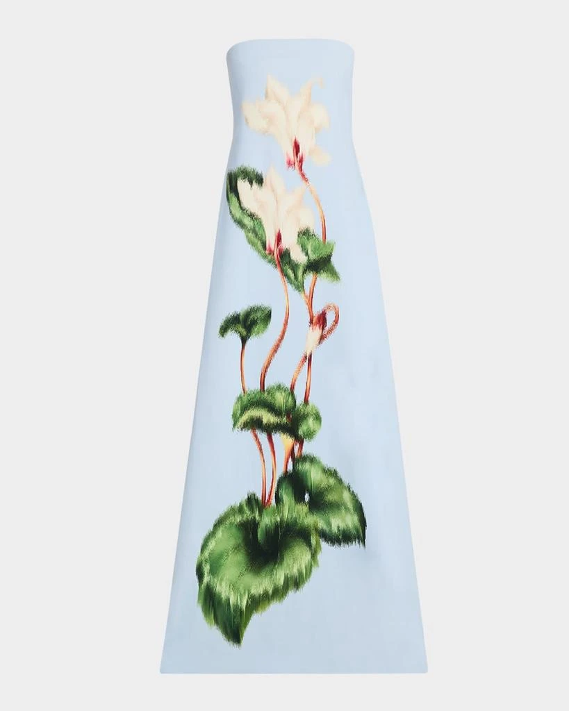 Oscar de la Renta Strapless Chinese Cyclamen Print Gown