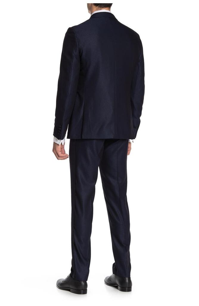 SAVILE ROW CO Slim Fit Navy Check Satin Lapel Tuxedo Suit
