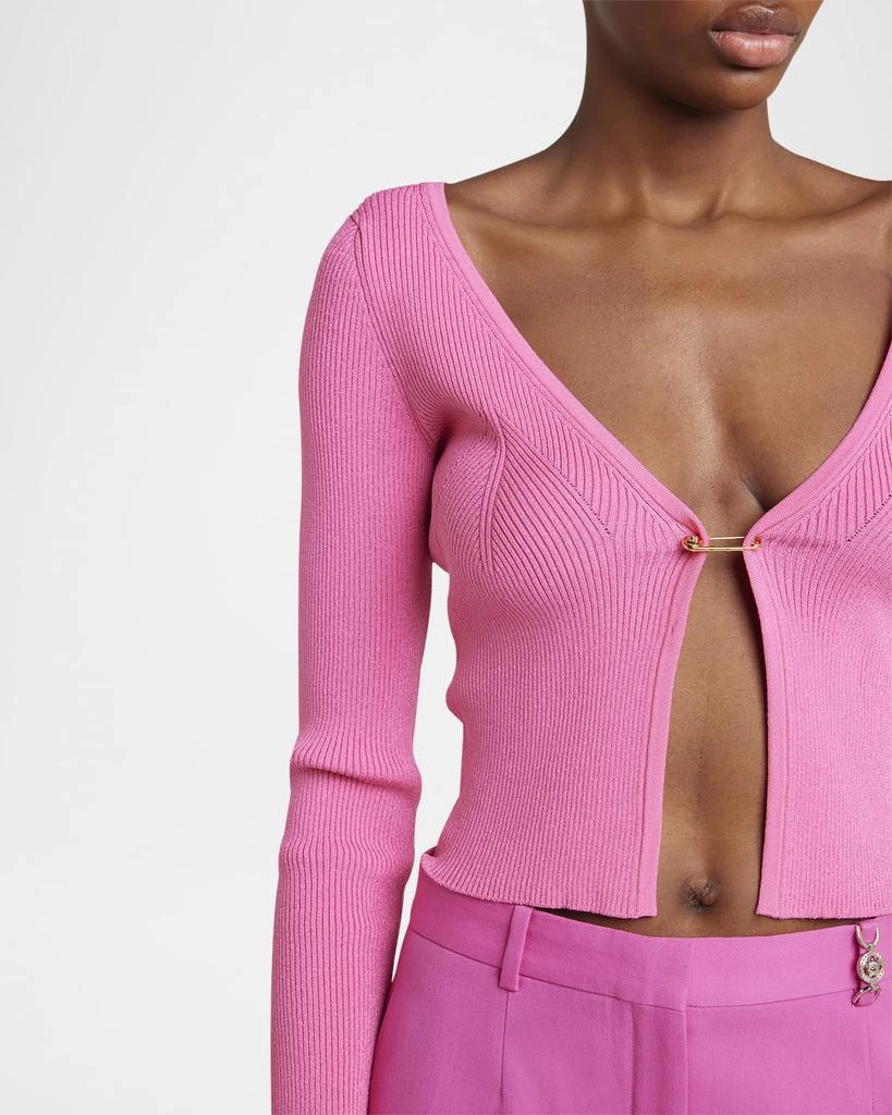 Versace Safety-Pin V-Neck Crop Rib Cardigan 5