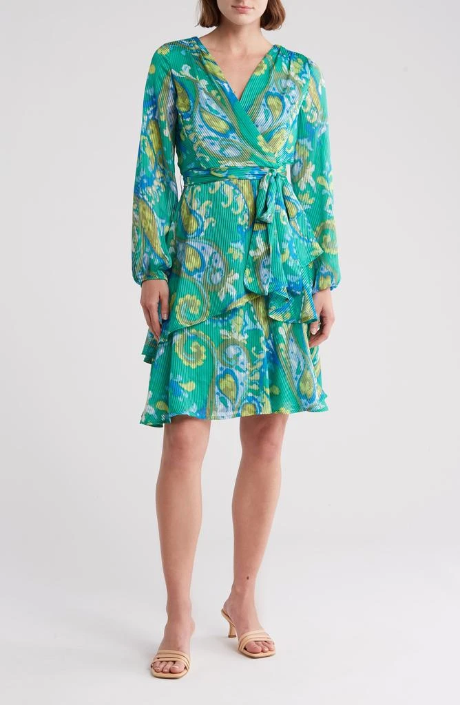 Tahari Printed Long Sleeve Faux Wrap Dress 1