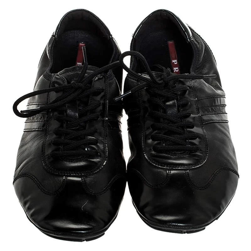 Prada Prada Black Leather and Patent Leather Lace Up Sneakers Size 41 3
