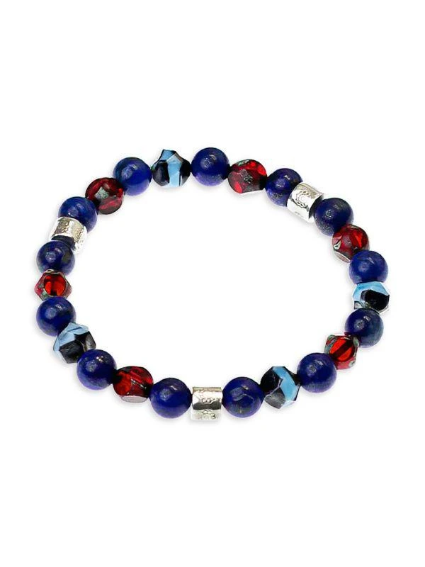 Jean Claude Sterling Silver, Bohemian Crystal, Lapis & Bead Stretch Bracelet 1