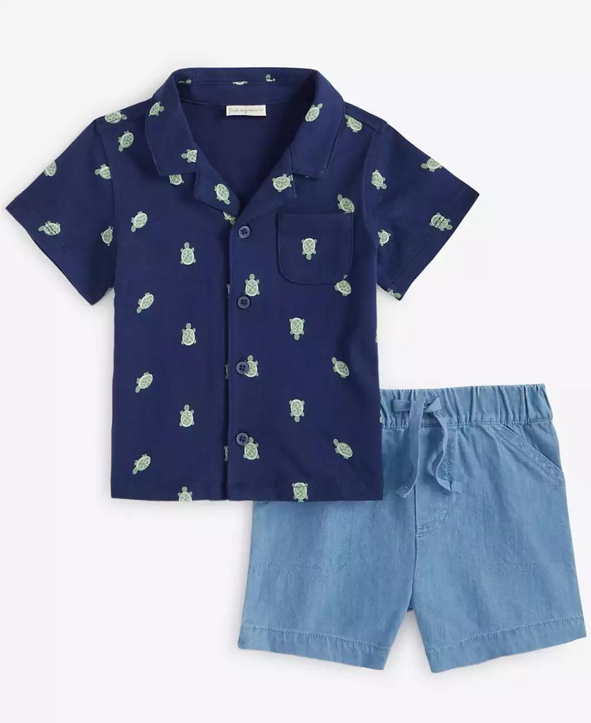 First Impressions Baby Collared Turtle-Print Shirt & Shorts, 2 Piece Set, Exclusively at Macy's