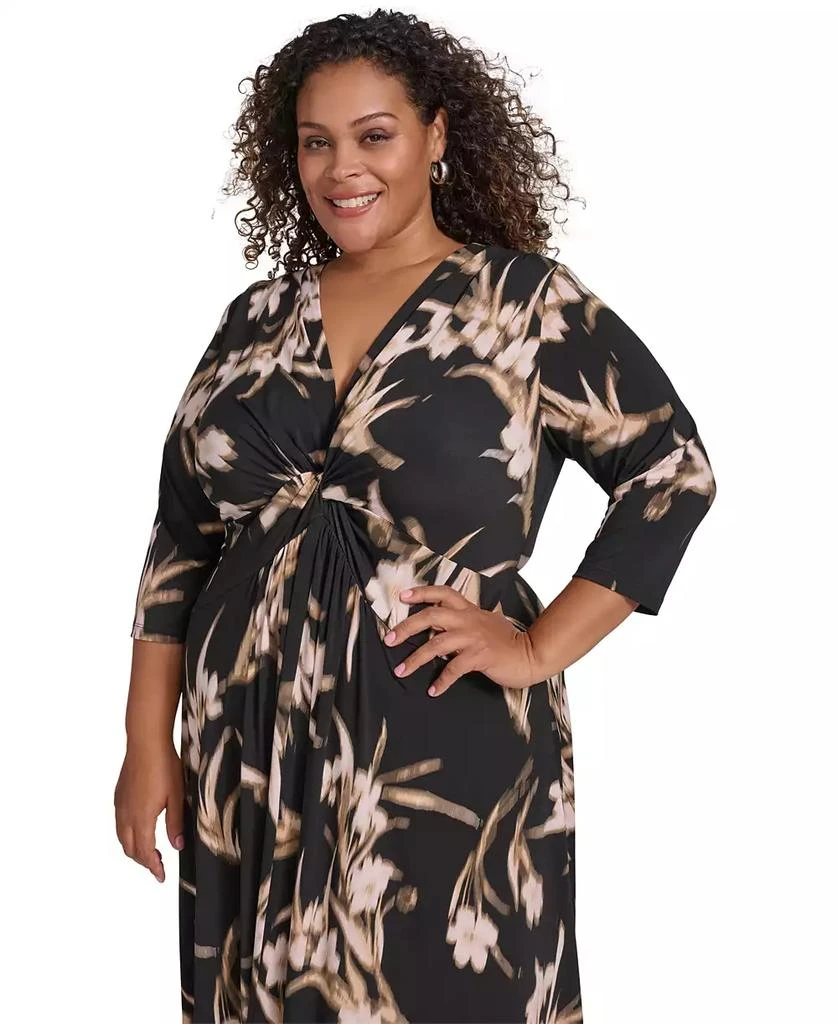 Calvin Klein Plus Size Printed Twist-Front 3/4-Sleeve Maxi Dress 4