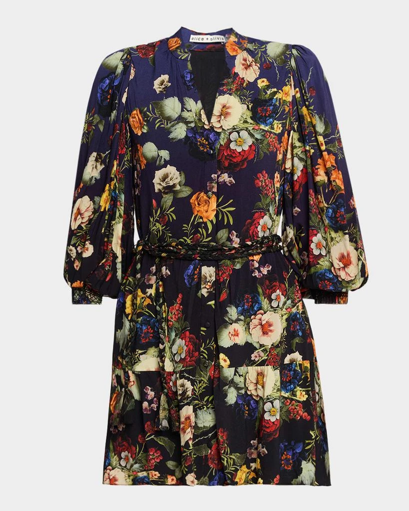 Alice + Olivia Antonette Floral Belted Long-Sleeve Mini Dress