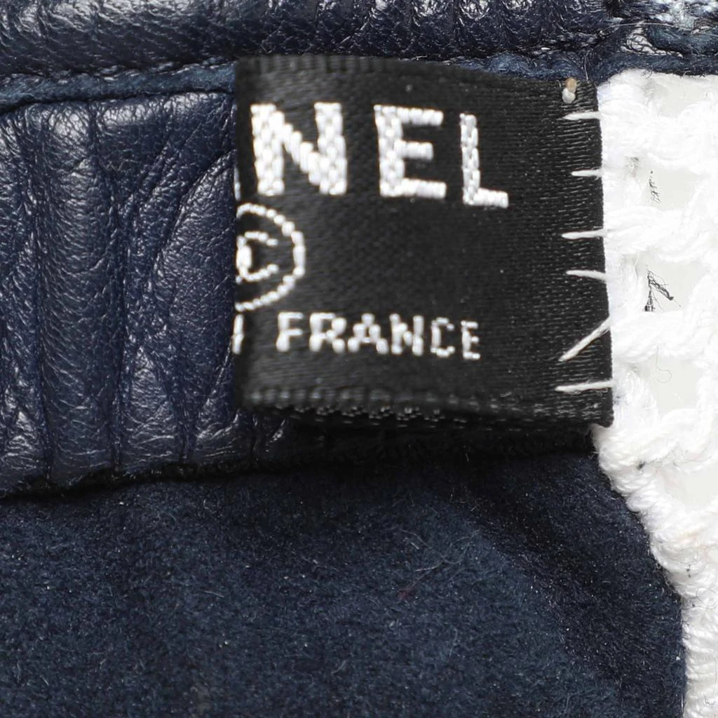 Chanel Chanel Navy Blue/White Leather and Crochet Fingerless Gloves 5