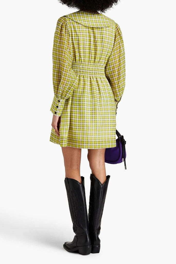 Ganni Shirred checked woven mini dress 3
