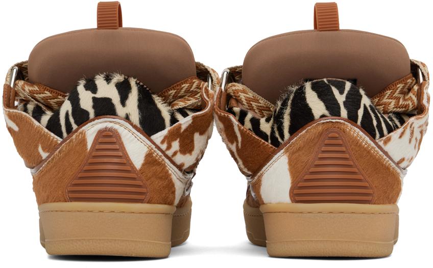Lanvin Beige & Brown Pony Effect Curb Sneakers