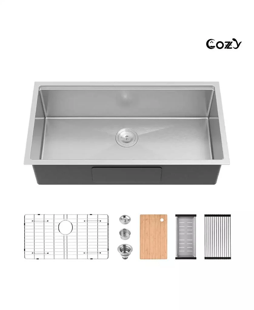 BUSDAYS 33 x 22 Inch Stainless Steel Kitchen Sink Single Bowl Overmount Handmade with Cutting Board and Colander