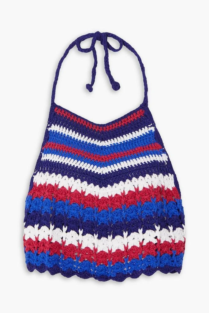 MIGUELINA Malen scalloped cropped striped Pima cotton halterneck top 1