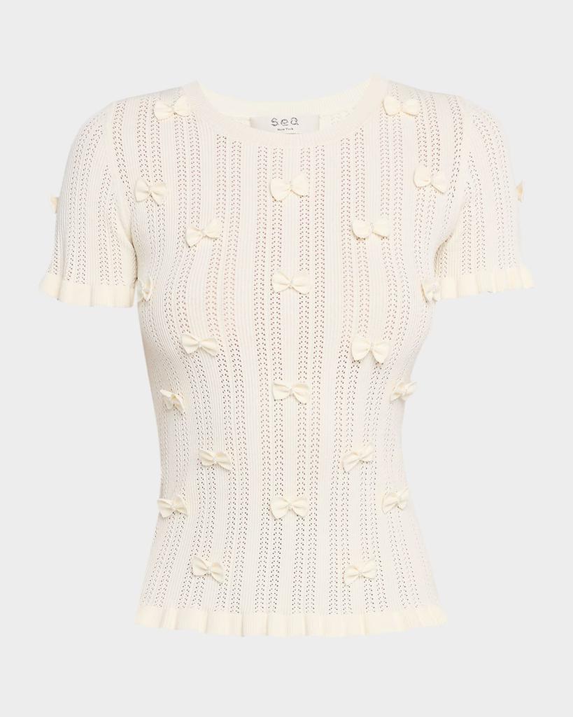 Sea Alberta Embellished Pointelle-Knit Top
